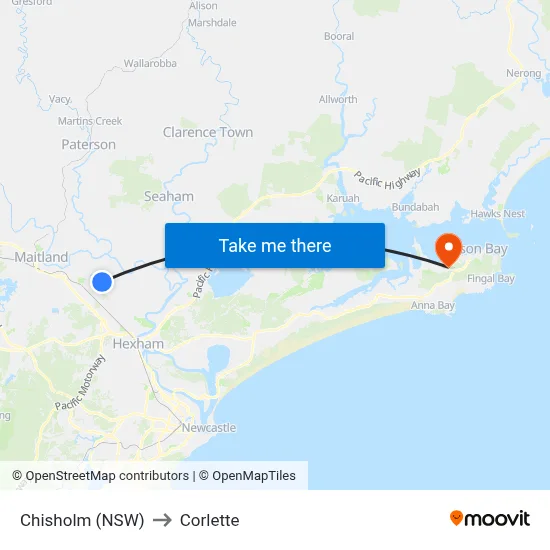 Chisholm (NSW) to Corlette map
