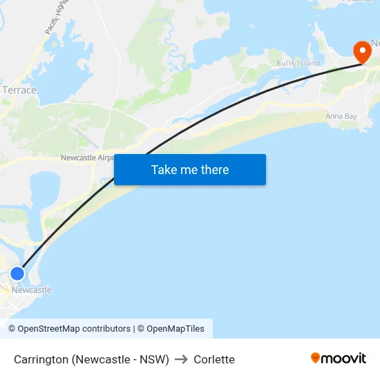 Carrington (Newcastle - NSW) to Corlette map