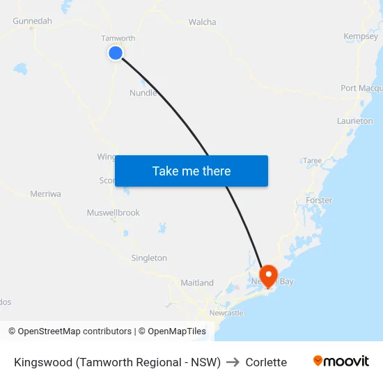 Kingswood (Tamworth Regional - NSW) to Corlette map