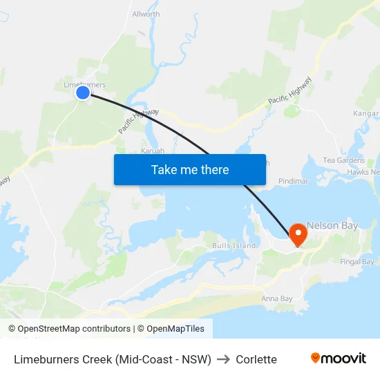 Limeburners Creek (Mid-Coast - NSW) to Corlette map