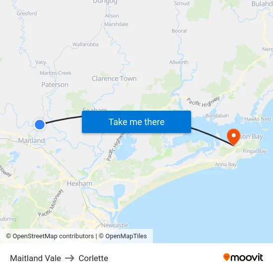 Maitland Vale to Corlette map