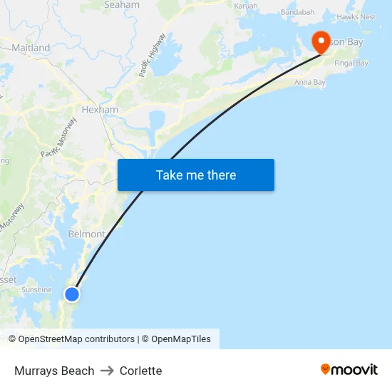 Murrays Beach to Corlette map