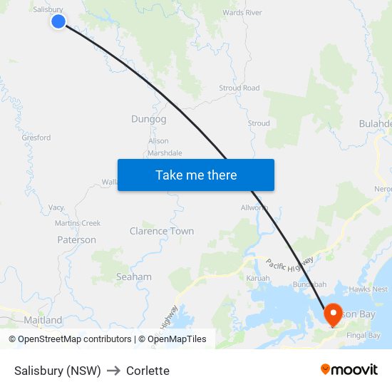 Salisbury (NSW) to Corlette map