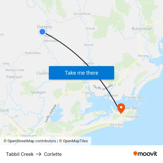 Tabbil Creek to Corlette map