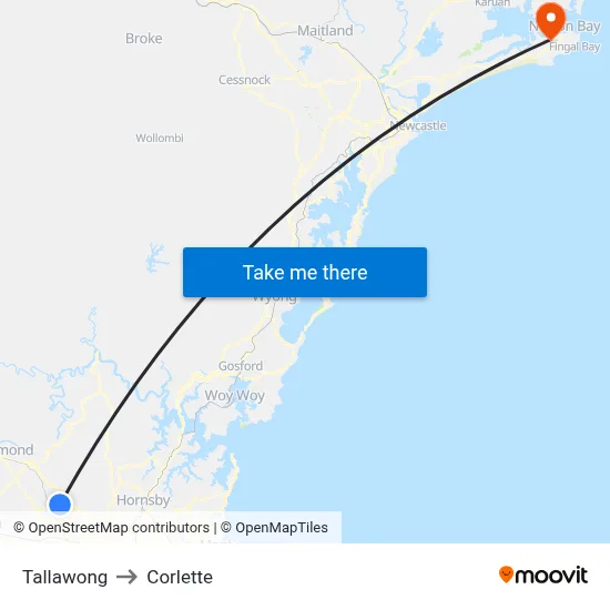 Tallawong to Corlette map