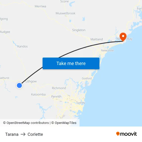 Tarana to Corlette map