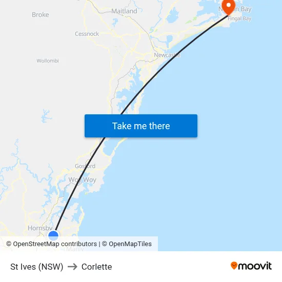 St Ives (NSW) to Corlette map