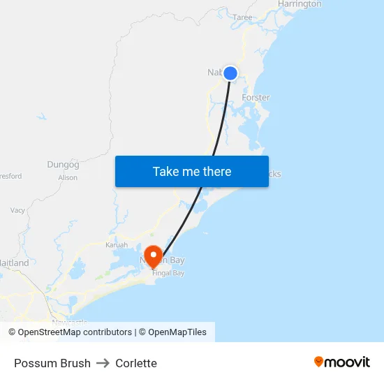 Possum Brush to Corlette map