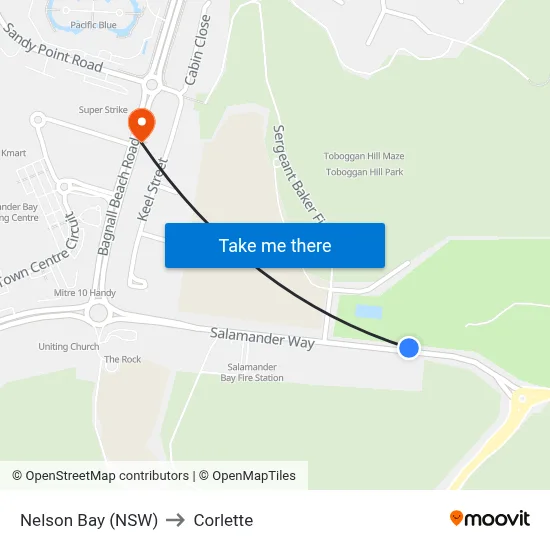 Nelson Bay (NSW) to Corlette map