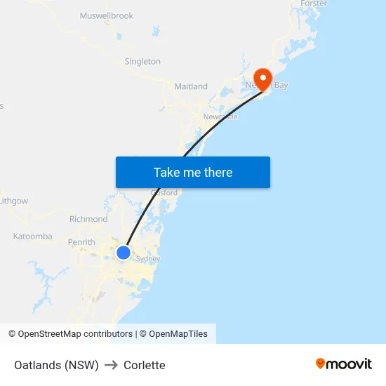 Oatlands (NSW) to Corlette map