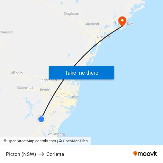 Picton (NSW) to Corlette map