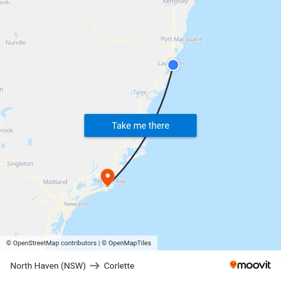 North Haven (NSW) to Corlette map