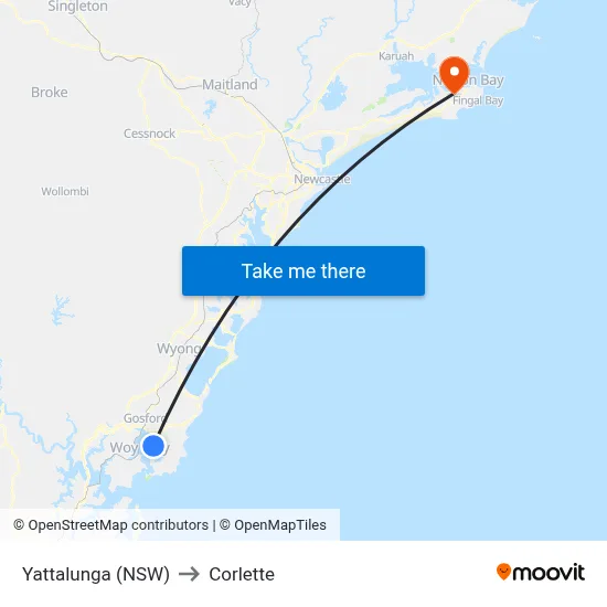 Yattalunga (NSW) to Corlette map