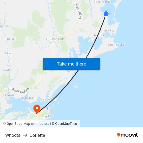 Whoota to Corlette map