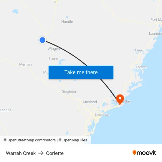 Warrah Creek to Corlette map