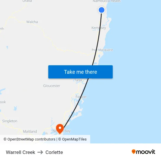 Warrell Creek to Corlette map