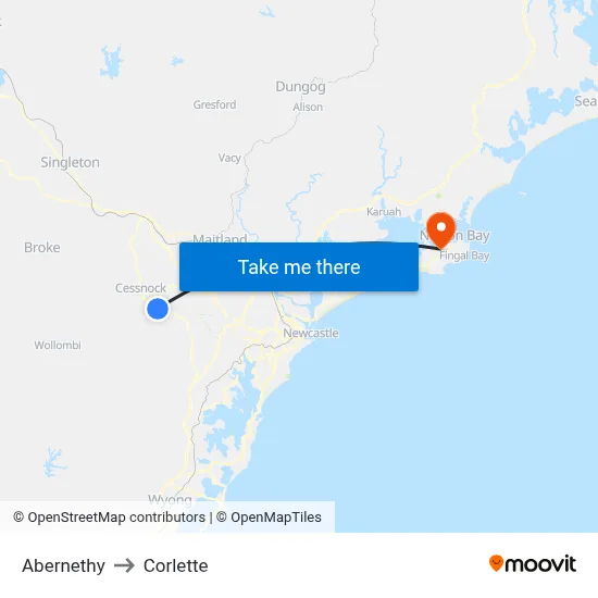 Abernethy to Corlette map