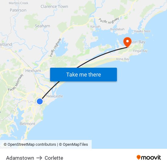 Adamstown to Corlette map