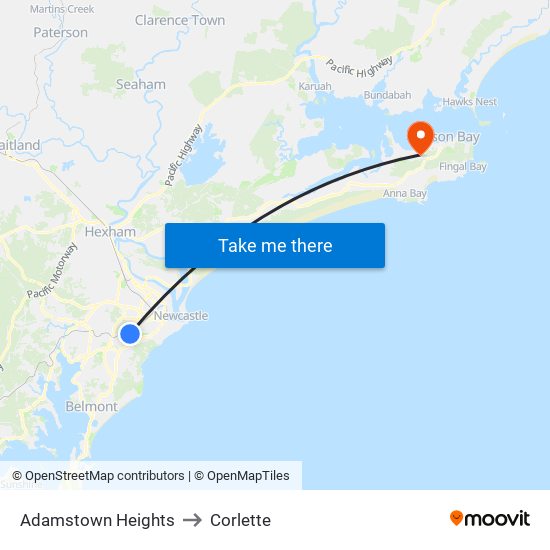 Adamstown Heights to Corlette map