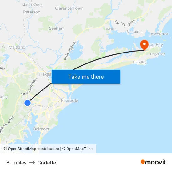 Barnsley to Corlette map