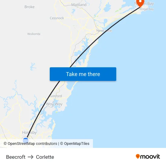 Beecroft to Corlette map