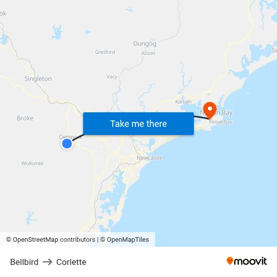 Bellbird to Corlette map