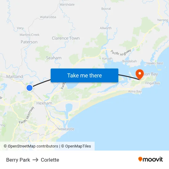 Berry Park to Corlette map