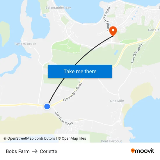 Bobs Farm to Corlette map
