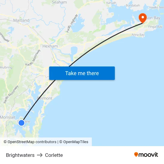 Brightwaters to Corlette map