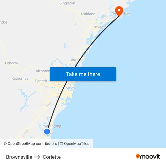Brownsville to Corlette map