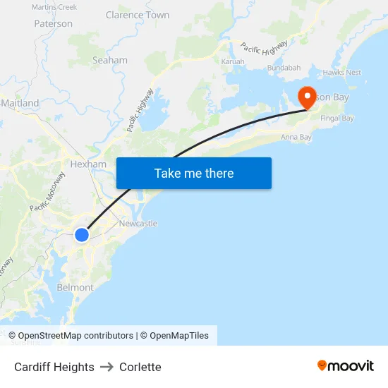 Cardiff Heights to Corlette map