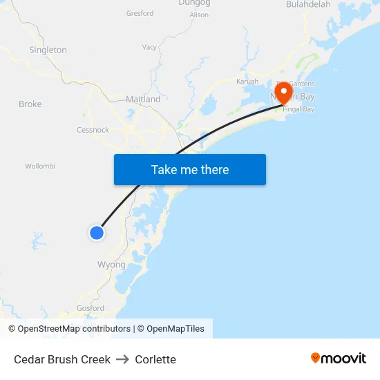 Cedar Brush Creek to Corlette map