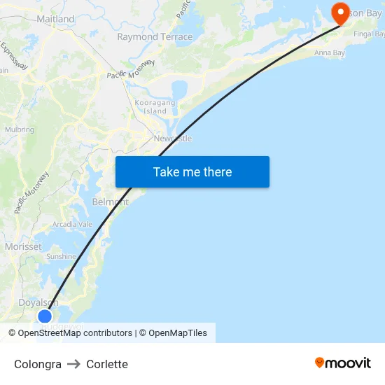 Colongra to Corlette map