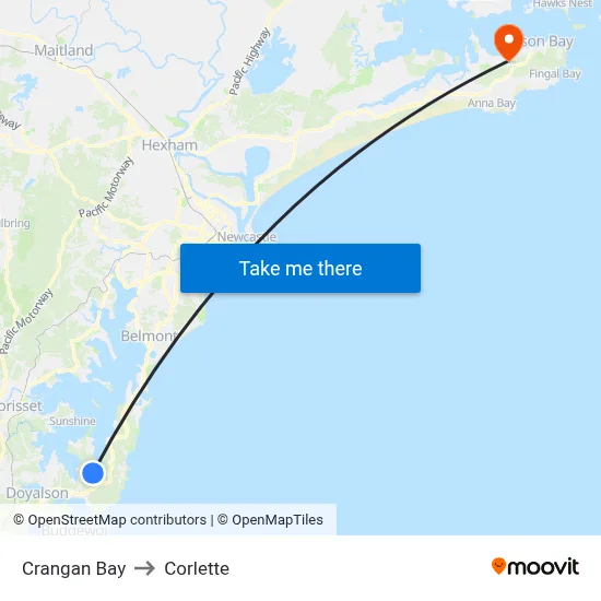 Crangan Bay to Corlette map