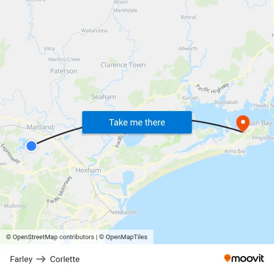 Farley to Corlette map