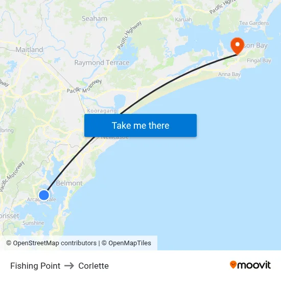 Fishing Point to Corlette map