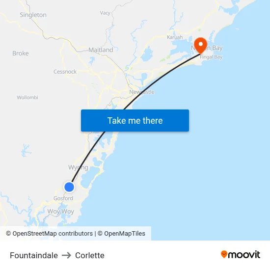 Fountaindale to Corlette map