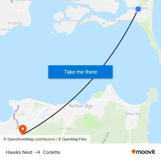 Hawks Nest to Corlette map