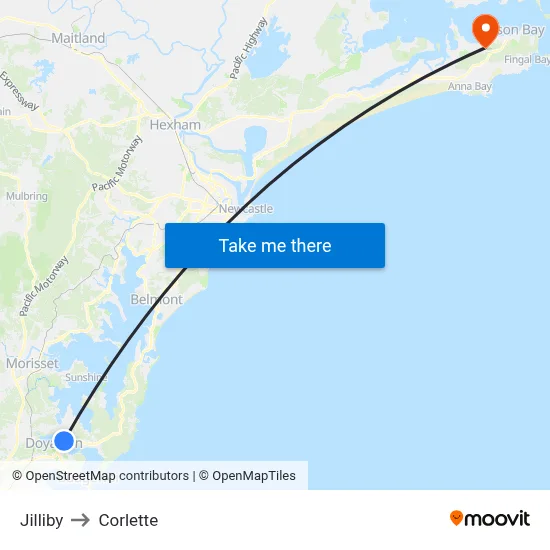 Jilliby to Corlette map