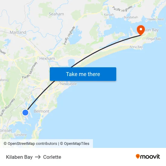 Kilaben Bay to Corlette map