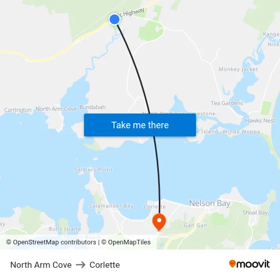 North Arm Cove to Corlette map