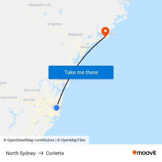 North Sydney to Corlette map