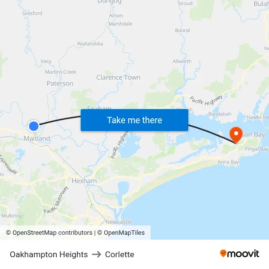 Oakhampton Heights to Corlette map
