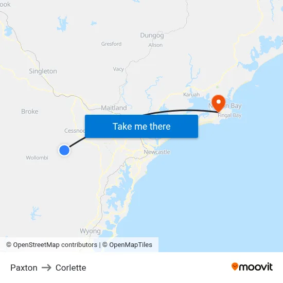 Paxton to Corlette map