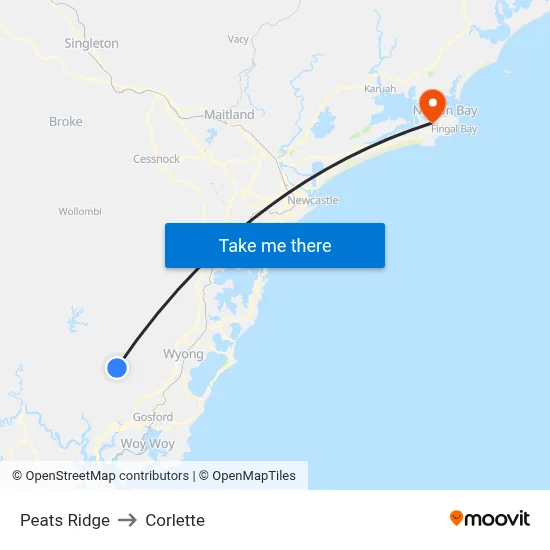 Peats Ridge to Corlette map