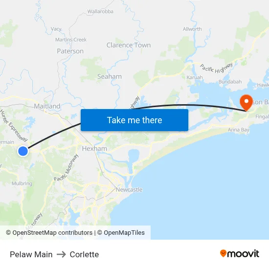 Pelaw Main to Corlette map