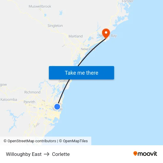 Willoughby East to Corlette map