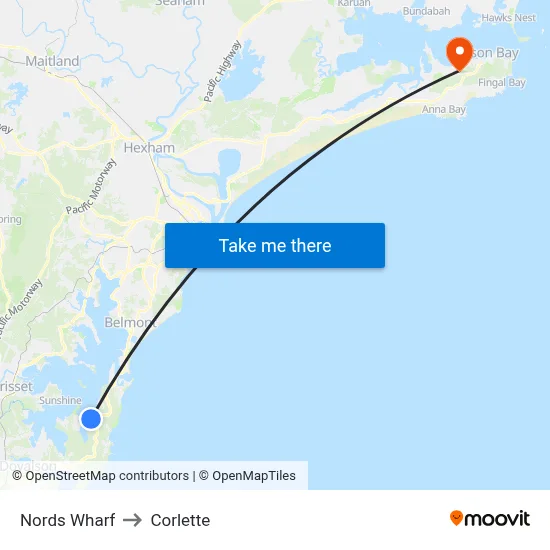 Nords Wharf to Corlette map