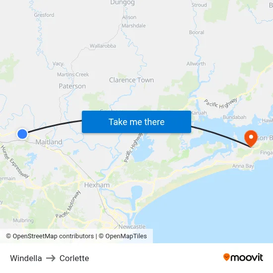 Windella to Corlette map