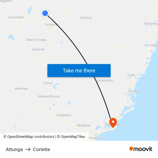 Attunga to Corlette map